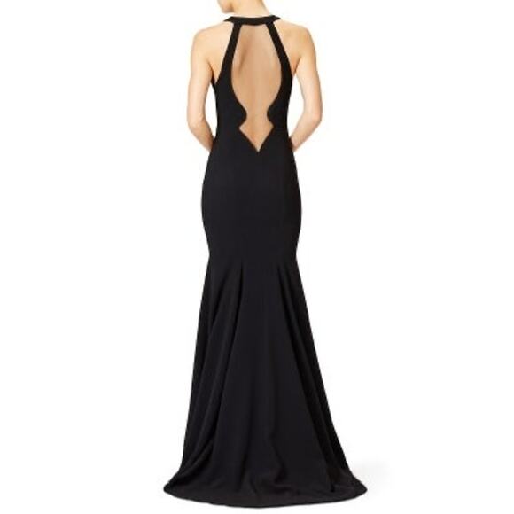 THEIA Women's Black Matte Mesh Cut Out Back Fitted Gown Maxi Dress Size 4 - Picture 6 of 16
